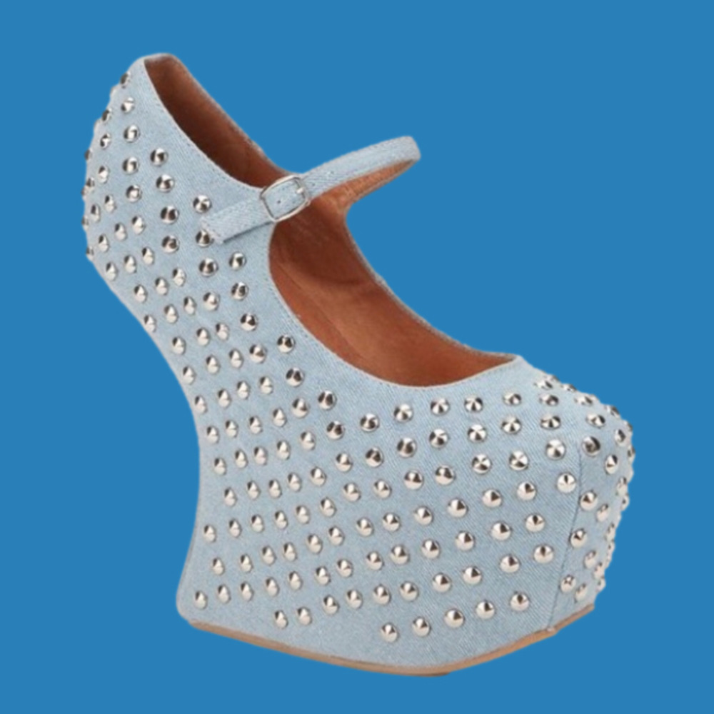 JEFFREY Campbell studded Mary Janes blue jeans denim